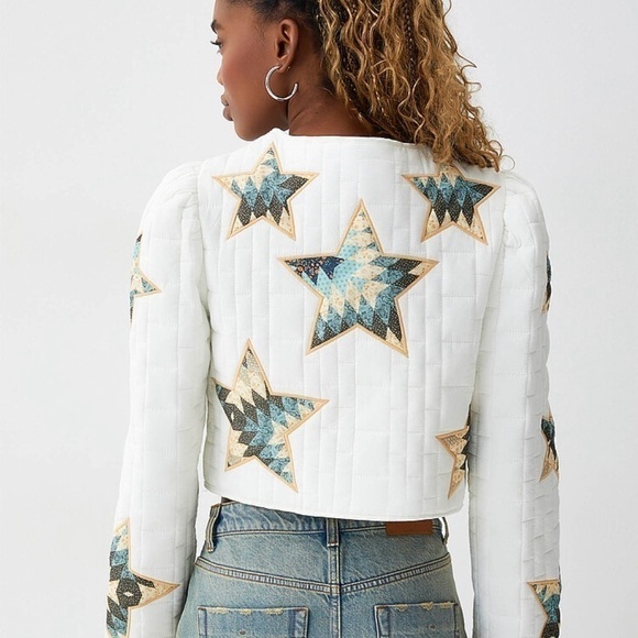 Blue B QUILTED MULTI STAR PADDED WESTERN Zipper JACKET Large ⭐️ - Picture 2 of 13